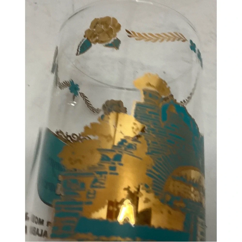 Vintage Souvenir Highball Glasses Busch & Bellingrath Gardens Gold Teal